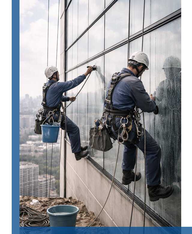 Профессиональная мойка фасадных окон альпинистами в Димитровграде