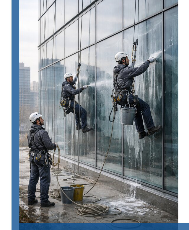 Промышленная мойка панорамных окон на высоте в Димитровграде