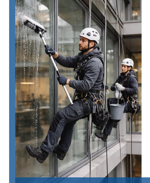 Профессиональная мойка витражей промышленными альпинистами в Димитровграде