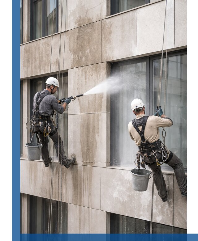 Послестроительная мойка фасада промышленным альпинизмом в Димитровграде