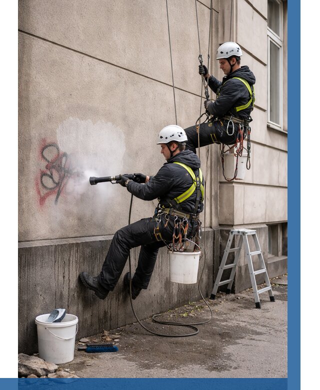 Удаление граффити с фасада в Димитровграде от 4636 р. | ВЫСОТНИК-Дмт