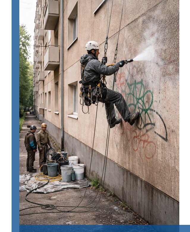 Удаление граффити с фасада в Димитровграде без следов и повреждений