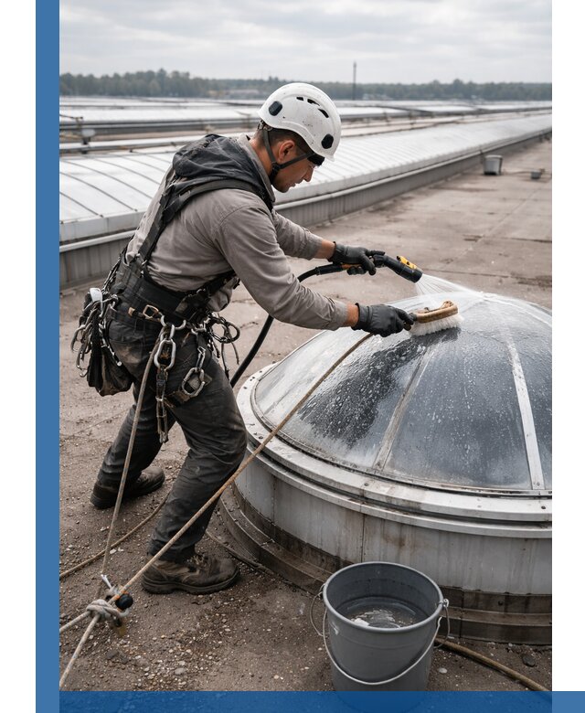 Мойка зенитных фонарей на кровле для промышленных объектов в Димитровграде