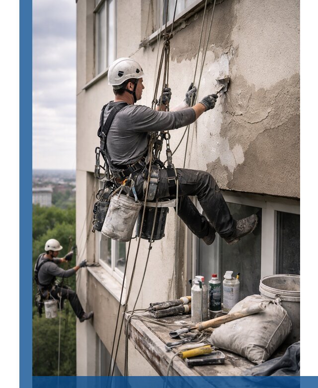 Косметический ремонт фасада зданий в Димитровграде промышленными альпинистами