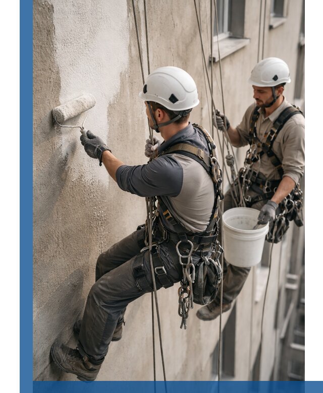 Грунтовка фасада на высоте в Димитровграде промышленными альпинистами