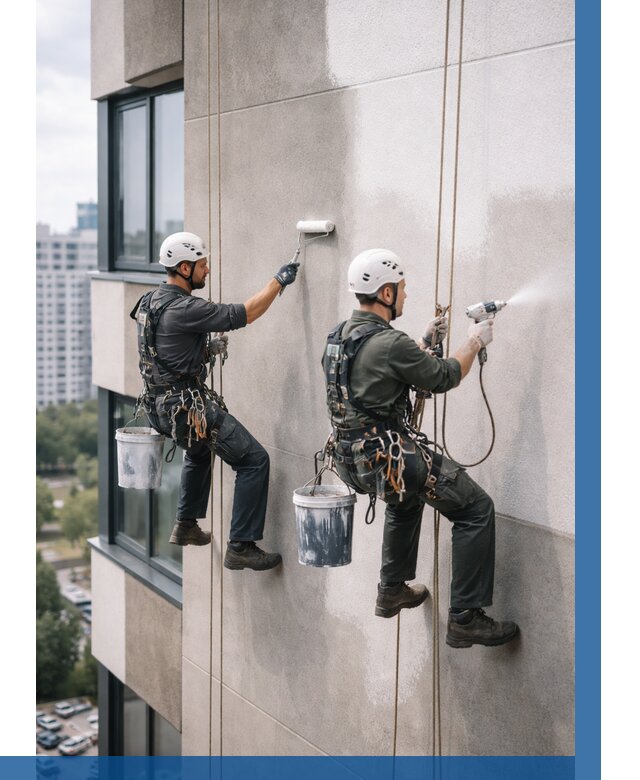 Покраска фасада альпинистами в Димитровграде от 309 р. | ВЫСОТНИК-Дмт