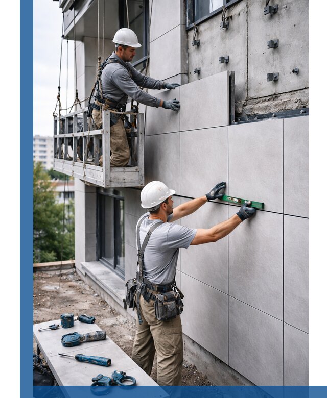 Монтаж керамогранита на фасад в Димитровграде под ключ с гарантией качества