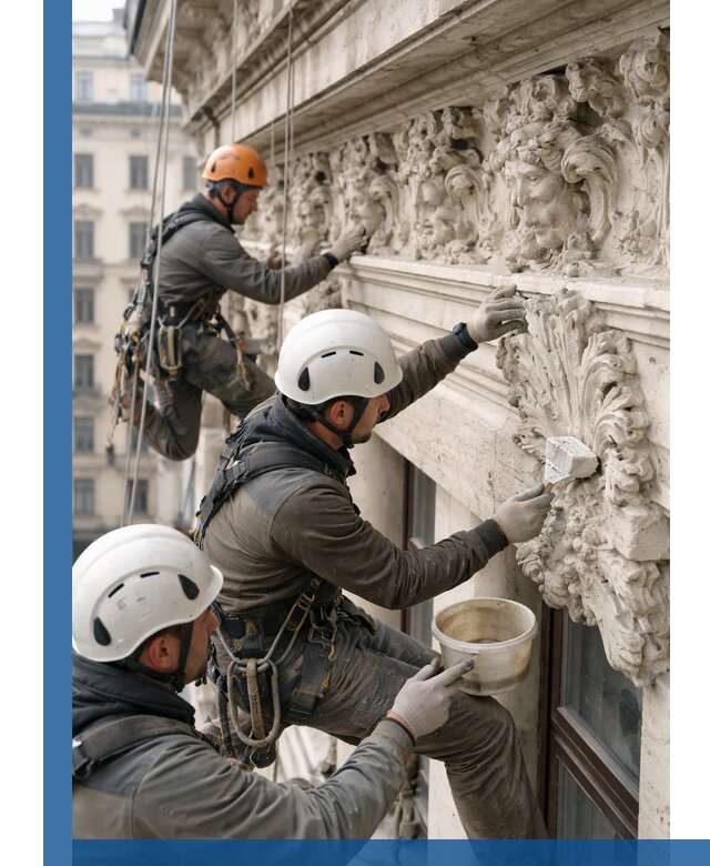 Реставрация фасадной лепнины с высотными работами в Димитровграде