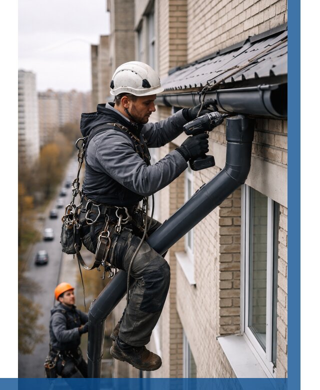 Монтаж водосточной системы на здании в Димитровграде от 5152 р. | ВЫСОТНИК-Дмт