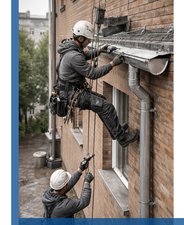 Монтаж водосточной системы на здании в Димитровграде под ключ