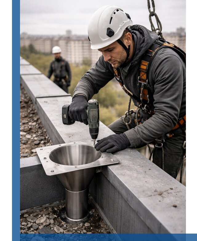 Монтаж водосточных воронок в Димитровграде для промышленных зданий