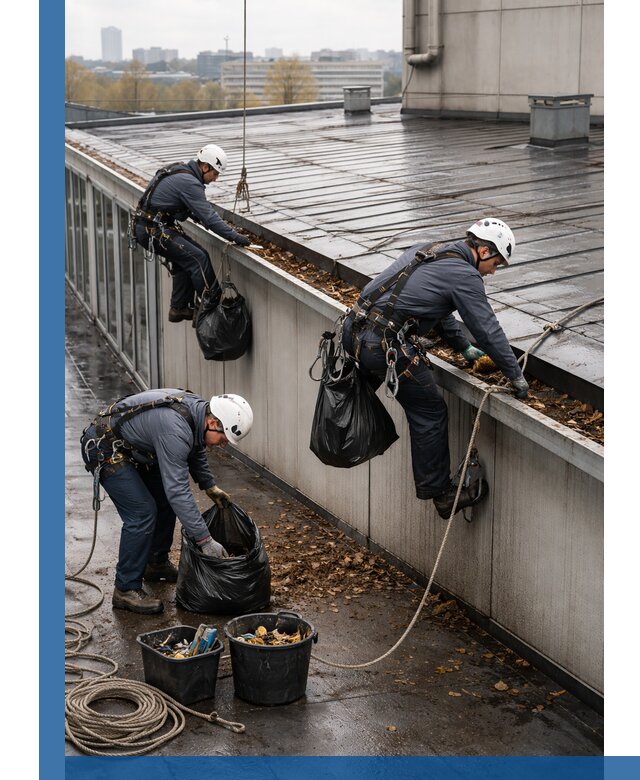 Очистка кровли по периметру в Димитровграде силами промышленных альпинистов