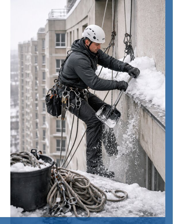 Очистка карнизов от снега в Димитровграде от 309 р. | ВЫСОТНИК-Дмт