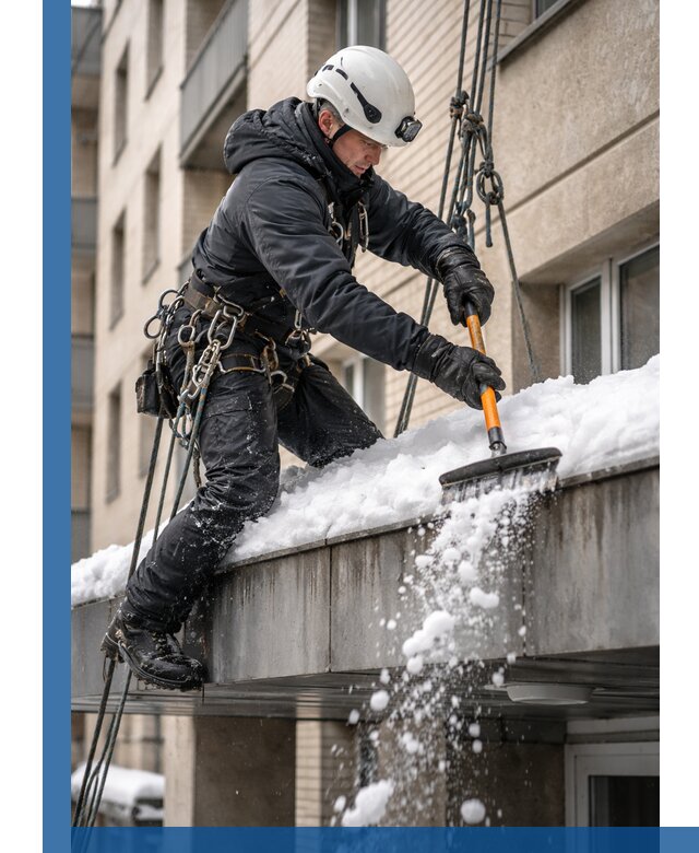 Очистка козырьков от снега в Димитровграде круглогодично безопасно