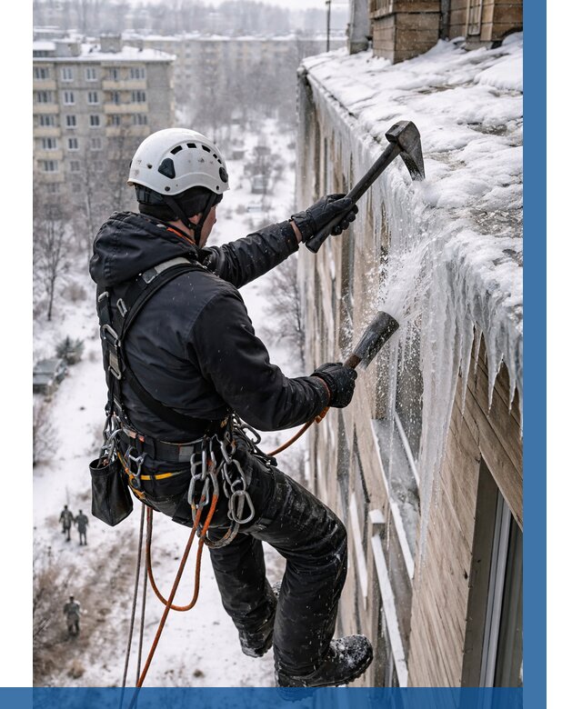 Сбивание сосулек с крыши в Димитровграде по цене от 4636 р. | ВЫСОТНИК-Дмт