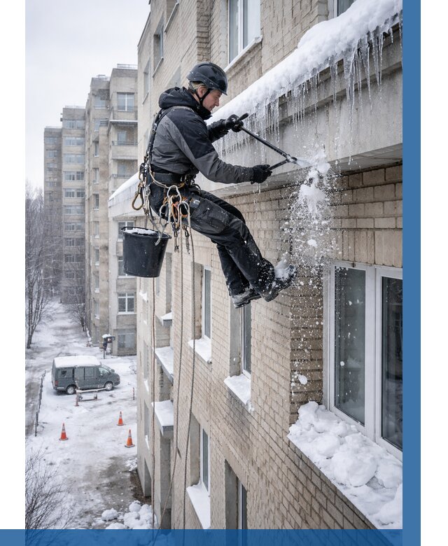 Удаление наледи с карнизов в Димитровграде от 361 р. | ВЫСОТНИК-Дмт