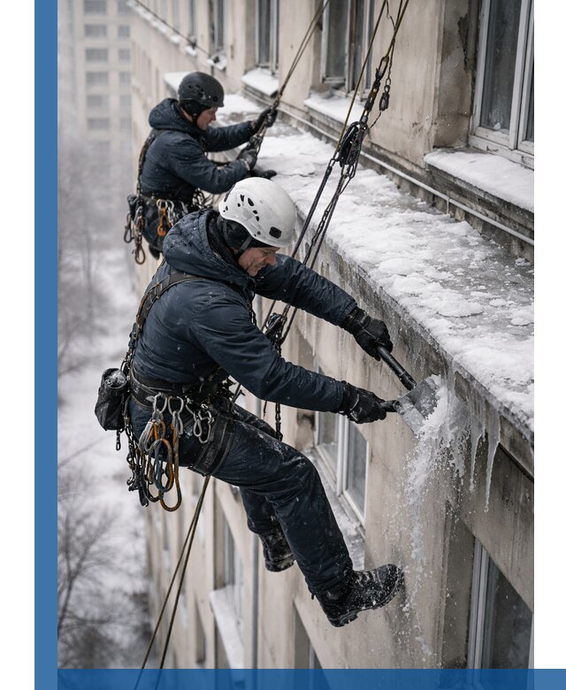 Удаление наледи и сосулек с карнизов в Димитровграде профессионально