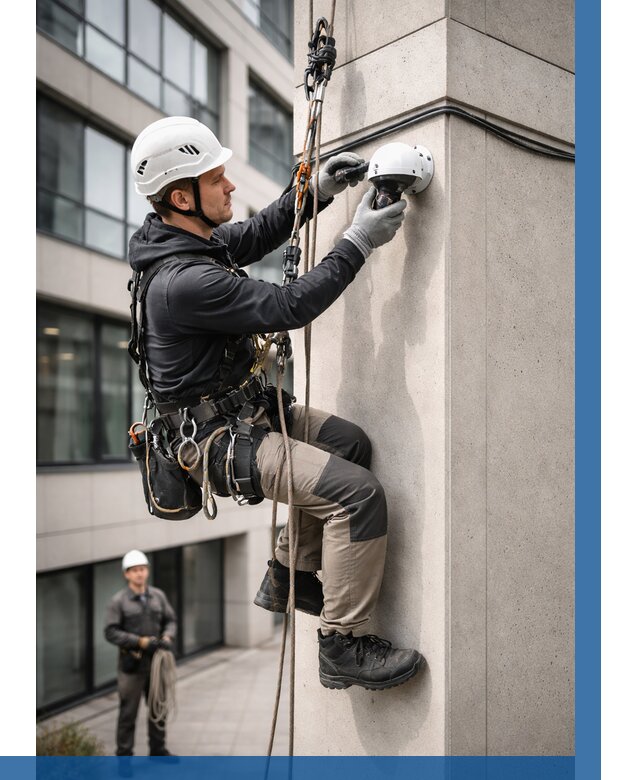 Монтаж камер видеонаблюдения на фасаде в Димитровграде от 8758 р.-ВЫСОТНИК-Дмт