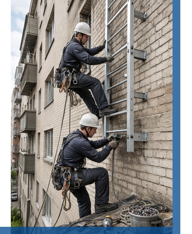 Монтаж пожарной лестницы в Димитровграде от 25758 р заказать у ВЫСОТНИК-Дмт