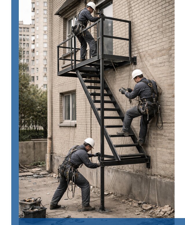 Монтаж пожарной лестницы в Димитровграде, установка и крепление