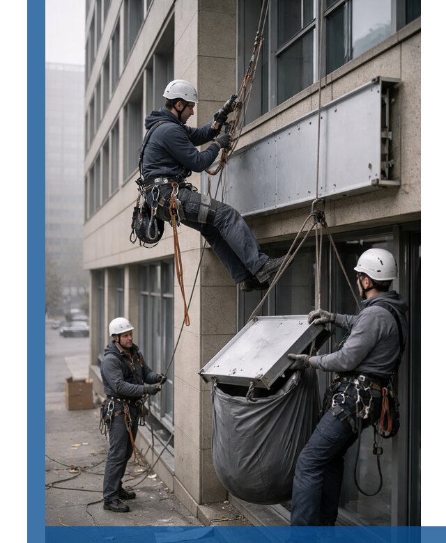 Демонтаж рекламной вывески с высотными работами в Димитровграде