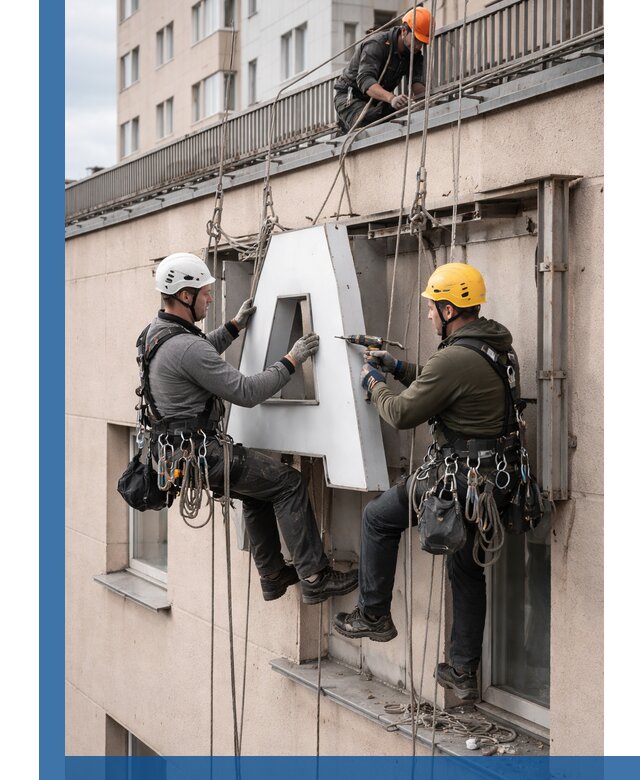 Ремонт и восстановление наружных вывесок на высоте в Димитровграде