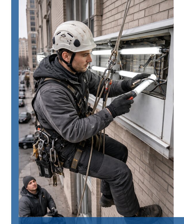 Профессиональная замена ламп в наружной вывеске в Димитровграде