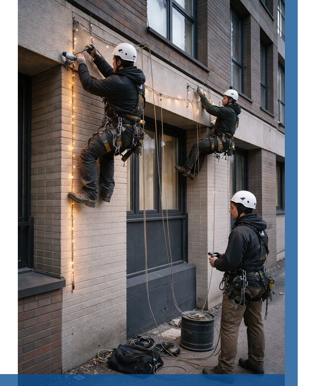 Монтаж гирлянд на фасаде в Димитровграде от 3606 р. | ВЫСОТНИК-Дмт