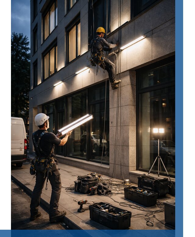 Монтаж архитектурной подсветки здания в Димитровграде от 2576 р.|ВЫСОТНИК-Дмт