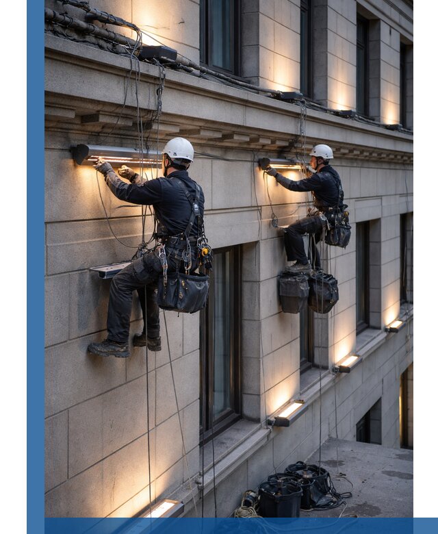 Монтаж архитектурной подсветки фасадов зданий в Димитровграде