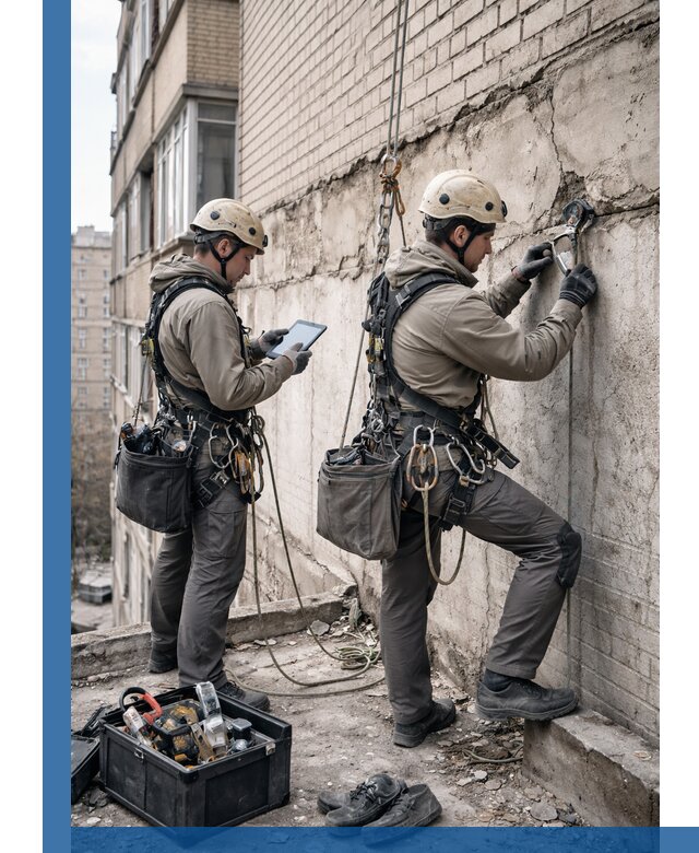 Обследование фасада промышленными альпинистами в Димитровграде