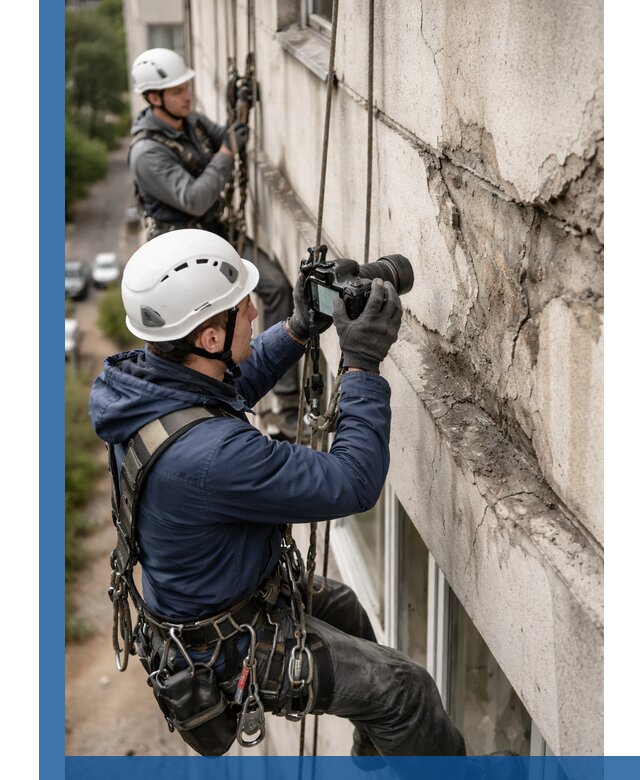 Фотофиксация дефектов фасада с высотной съемкой в Димитровграде