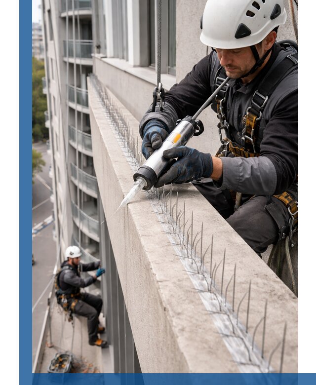 Установка шипов от птиц на фасадах и кровлях в Димитровграде